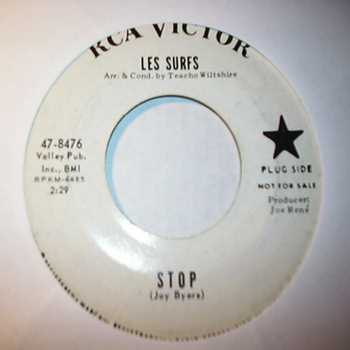 LES SURFS — STOP / JUST FOR THE BOY record label scan