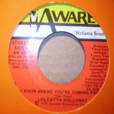 LOLEATTA HOLLOWAY — I KNOW WHERE YOU'RE COMING FROM / THE SHOW MUST GO ON record label scan