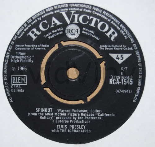 ELVIS PRESLEY — SPINOUT / ALL THAT I AM record label scan