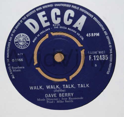 DAVE BERRY — WALK, WALK, TALK, TALK / MAMA record label scan