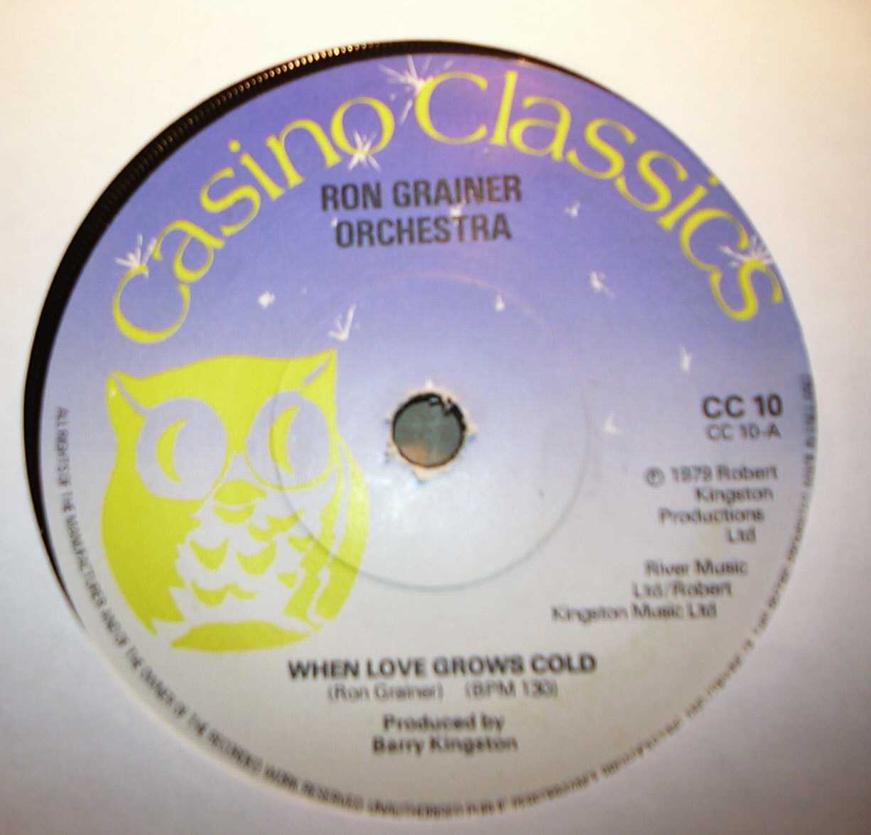RON GRAINER ORCHESTRA — WHEN LOVE GROWS COLD / PLAYING IT COOL record label scan