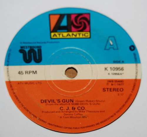 C J AND CO — DEVIL'S GUN / FREE TO BE ME record label scan