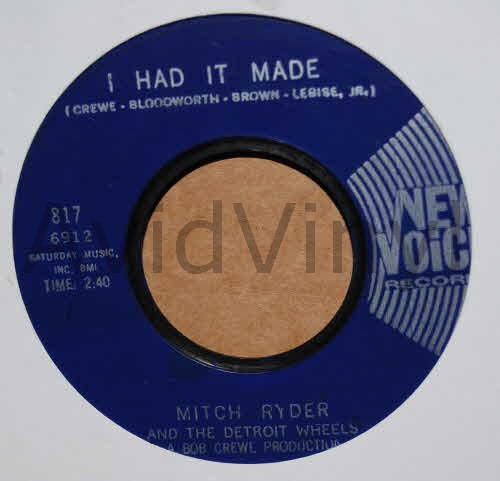 MITCH RYDER AND THE DETROIT WHEELS — I HAD IT MADE / DEVIL WITH A BLUE DRESS ON / GOOD GOLLY MISS MOLLY record label scan