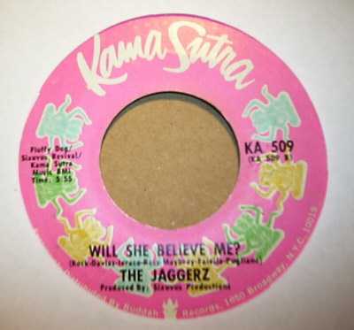 JAGGERZ — WILL SHE BELIEVE ME / I CALL MY BABY CANDY record label scan