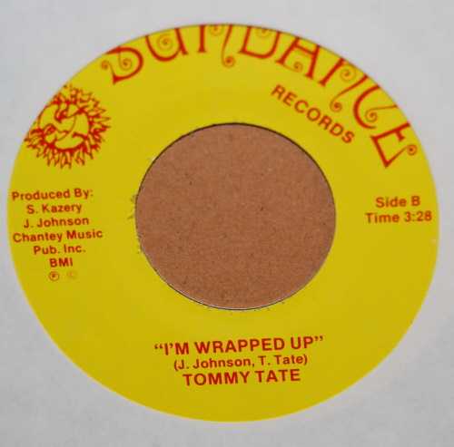 TOMMY TATE — I'M WRAPPED UP / LINGER A LITTLE LONGER record label scan