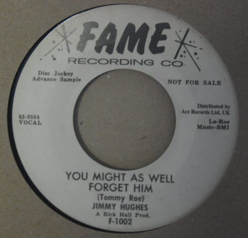 JIMMY HUGHES — YOU MIGHT AS WELL FORGET HIM / EVERYBODY LET'S DANCE record label scan