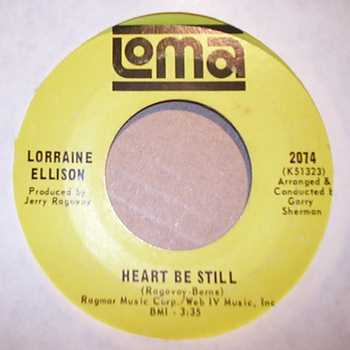 LORRAINE ELLISON — HEART BE STILL / CRY ME A RIVER record label scan