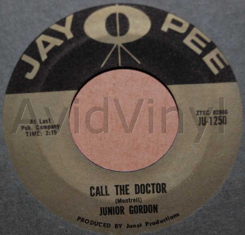JUNIOR GORDON — CALL THE DOCTOR / A BRIGHTER DAY record label scan