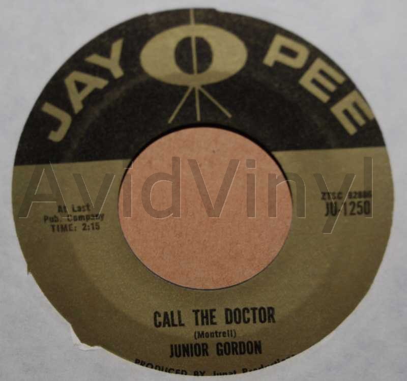 JUNIOR GORDON — CALL THE DOCTOR / A BRIGHTER DAY record label scan