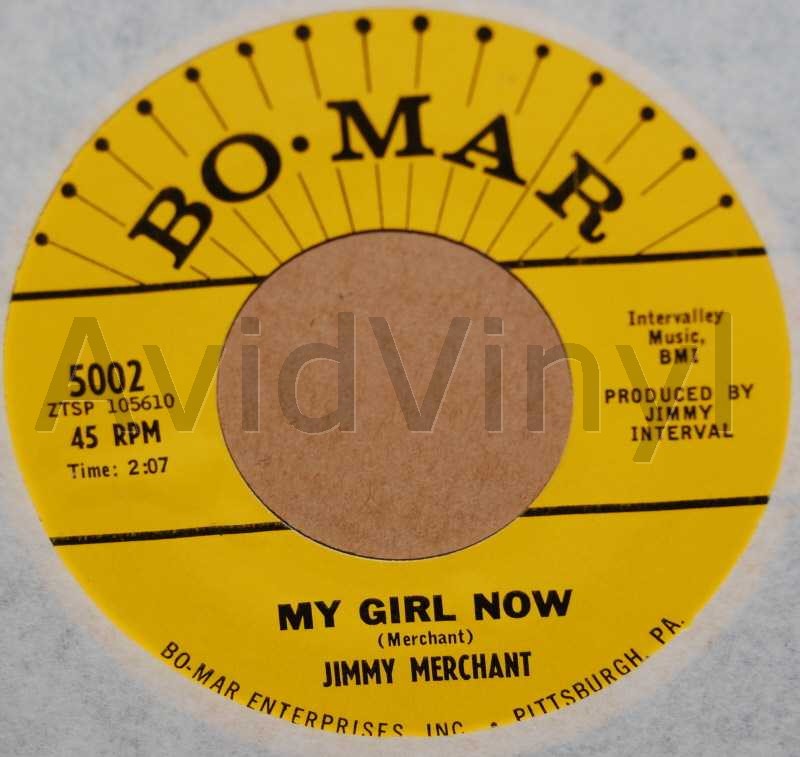 JIMMY MERCHANT — SKIN THE CAT / MY GIRL NOW record label scan