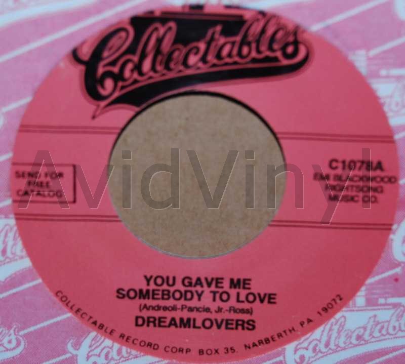 DREAMLOVERS — YOU GAVE ME SOMEBODY TO LOVE / DOIN' THINGS TOGETHER WITH LOVE record label scan