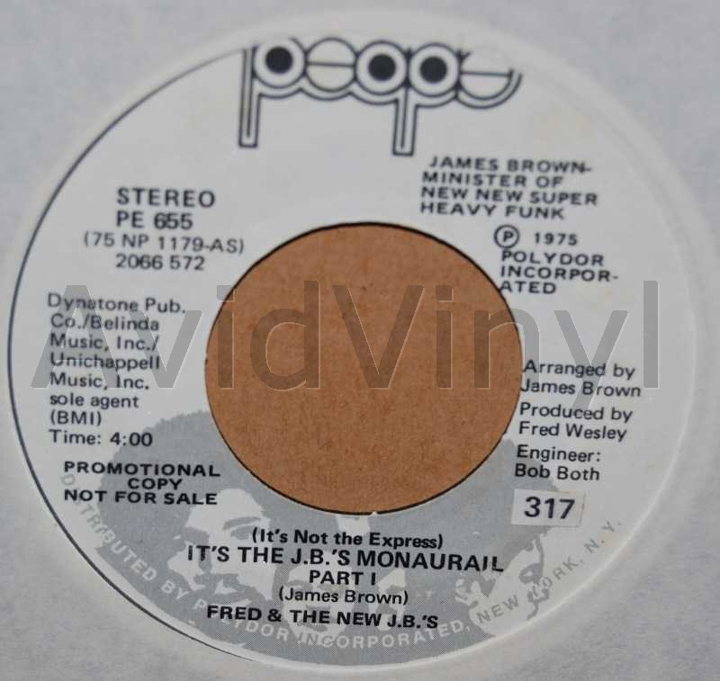 FRED AND THE NEW JB'S — IT'S THE JB'S MONAURAIL / SAME record label scan