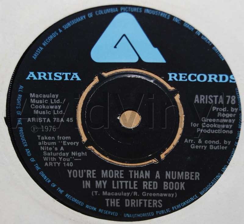 DRIFTERS — YOU'RE MORE THAN A NUMBER IN MY LITTLE RED BOOK / DO YOU HAVE TO GO NOW record label scan