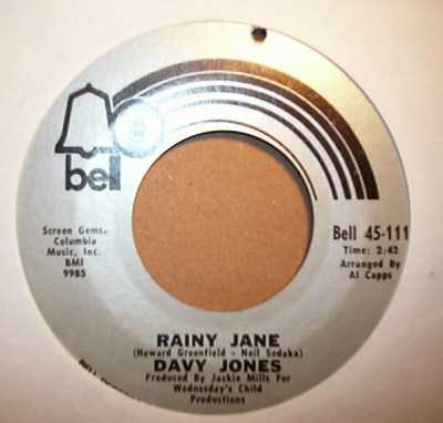 DAVY JONES — RAINY JANE / WELCOME TO MY LOVE record label scan