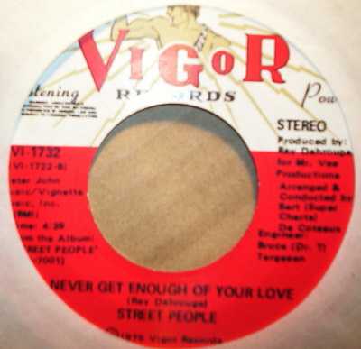 STREET PEOPLE — NEVER GET ENOUGH OF YOUR LOVE / WANNA SPEND MY WHOLE LIFE WITH YOU record label scan