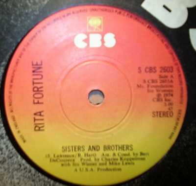 RITA FORTUNE — SISTERS AND BROTHERS / INSTRUMENTAL record label scan