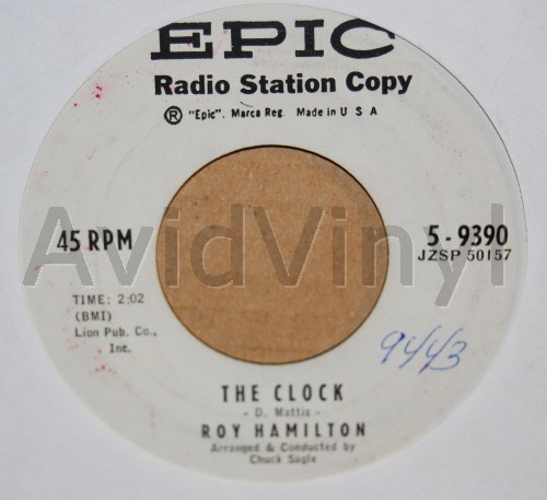 ROY HAMILTON — THE CLOCK / I GET THE BLUES WHEN IT RAINS record label scan