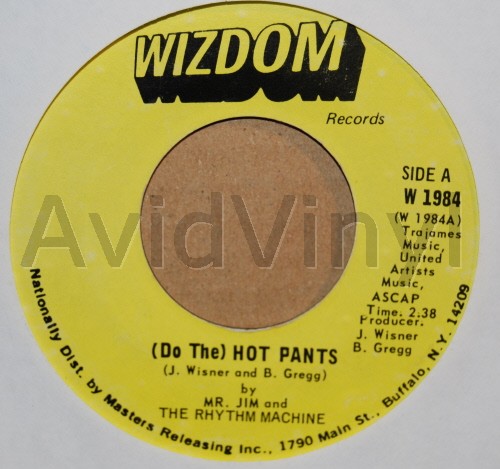 MR JIM AND THE RHYTHM MACHINE — HOT PANTS / MIDNIGHT IN MADRID record label scan