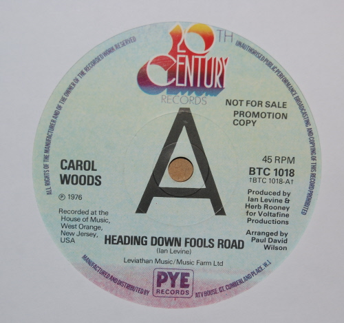 CAROL WOODS — HEADING DOWN FOOLS ROAD / ONCE MORE DOWN FOOLS ROAD record label scan