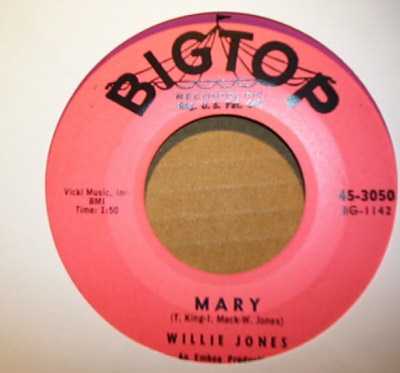 WILLIE JONES — MARY / SOMEWHERE record label scan