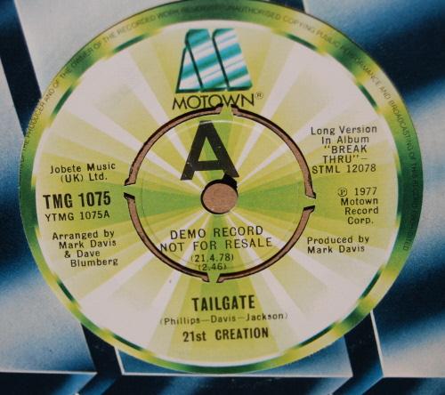 21ST CREATION — TAILGATE / MR. DISCO RADIO record label scan