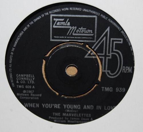 MARVELETTES — WHEN YOUR YOUNG AND IN LOVE / THE DAY YOU TAKE ONE record label scan