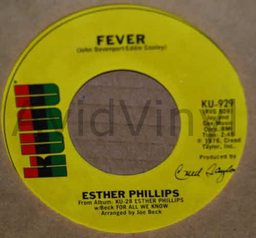 ESTHER PHILLIPS — FEVER / FOR ALL WE KNOW record label scan