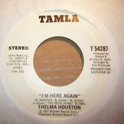 THELMA HOUSTON — I'M HERE AGAIN / SHARING SOMETHING PERFECT record label scan