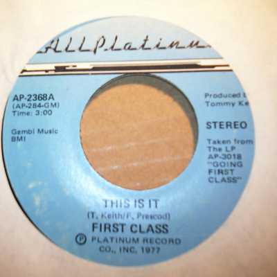 FIRST CLASS — THIS IS IT / FILLED WITH DESIRE record label scan