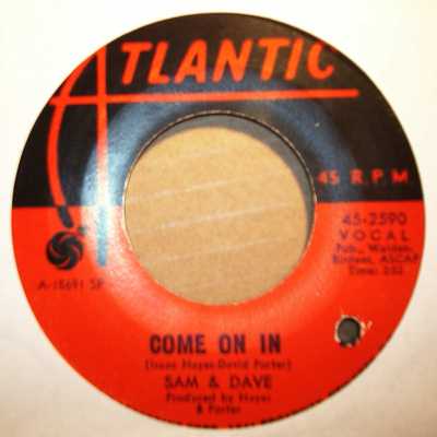 SAM AND DAVE — COME ON IN / SOUL SISTER BROWN SUGAR record label scan