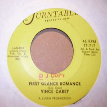 VINCE CAREY — FIRST GLANCE OF ROMANCE / LOVE LETTERS record label scan
