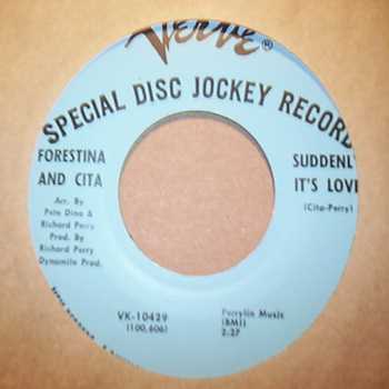FORESTINA AND CITA — SUDDENLY IT'S YOU / DARLING BE MINE record label scan