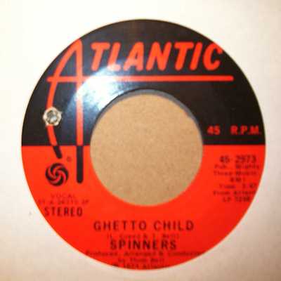 SPINNERS — GHETTO CHILD / WE BELONG TOGETHER record label scan