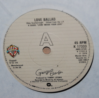 GEORGE BENSON — LOVE BALLAD / YOU'RE NEVER TOO FAR FROM ME record label scan