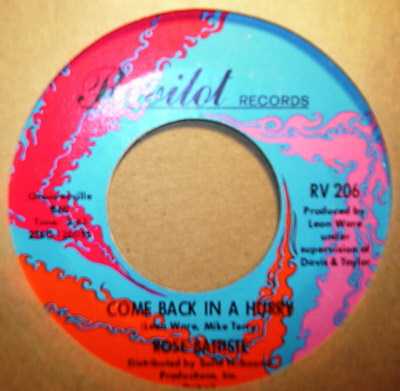 ROSE BATTISTE — COME BACK IN A HURRY / I STILL WAIT FOR YOU record label scan