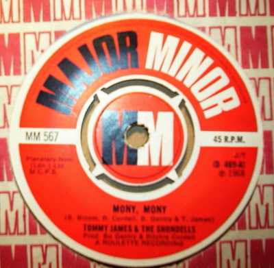 TOMMY JAMES AND THE SHONDELLS — MONY MONY / ONE TWO THREE AND I FELL record label scan