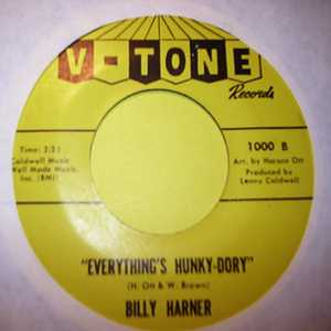 BILLY HARNER — EVERYTHING'S HUNKY DORY / A MESSAGE TO MY BABE record label scan