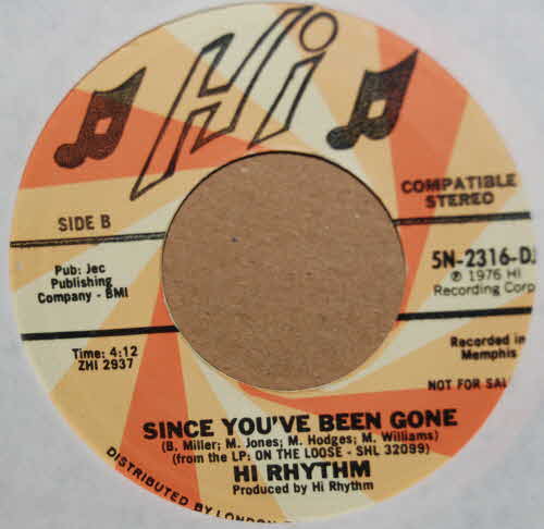 HI RHYTHM — SINCE YOU'VE BEEN GONE / SUPERSTAR record label scan