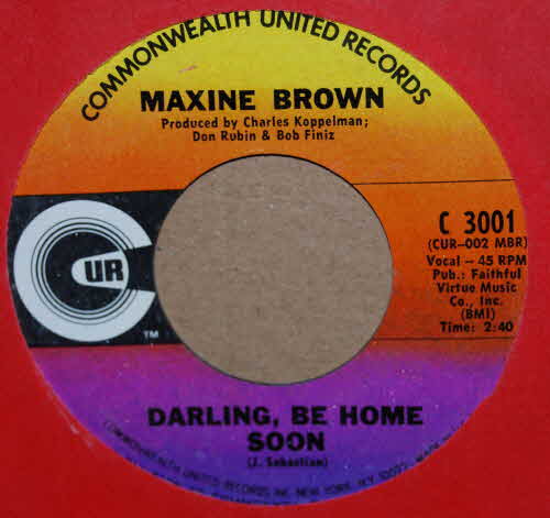 MAXINE BROWN — DARLING BE HOME SOON / WE'LL CRY TOGETHER record label scan