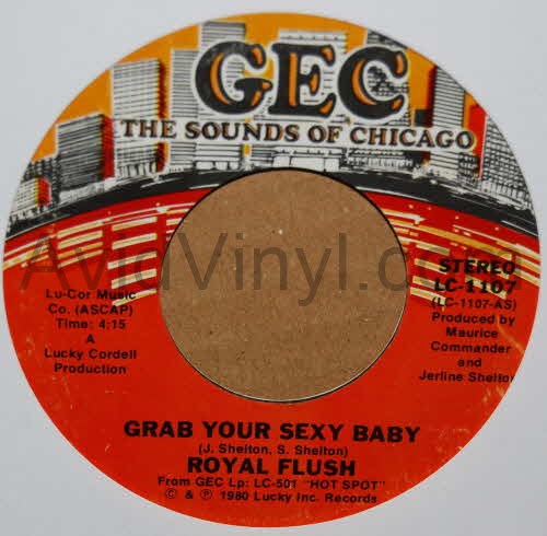 ROYAL FLUSH — GRAB YOUR SEXY BABY / GODDESS OF LOVE record label scan