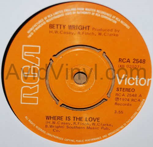 BETTY WRIGHT — WHERE IS THE LOVE / MY BABY AIN'T MY BABY ANYMORE record label scan