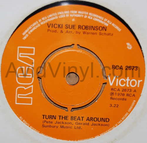 VICKI SUE ROBINSON — TURN THE BEAT AROUND / COMMON THIEF record label scan