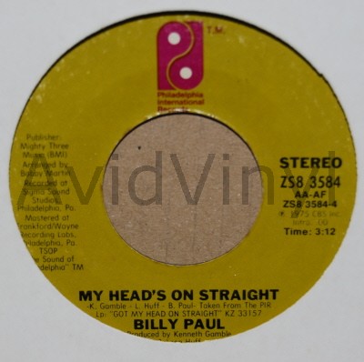 BILLY PAUL — MY HEAD'S ON STRAIGHT / LET'S MAKE A BABY record label scan