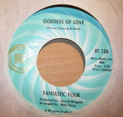 FANTASTIC FOUR — GODDESS OF LOVE / LOVE IS A MANY SPLENDORED THING record label scan