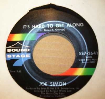 JOE SIMON — IT'S HARD TO GET ALONG / SAN FRANCISCO IS A LONLEY TOWN record label scan