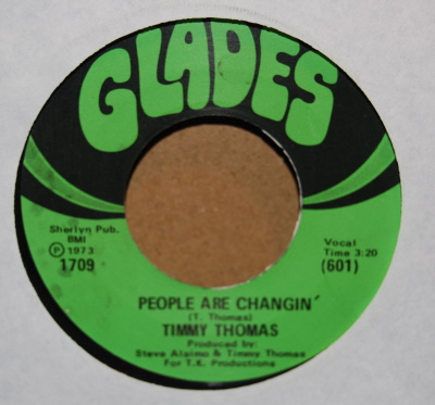 TIMMY THOMAS — PEOPLE ARE CHANGIN' / RAINBOW POWER record label scan