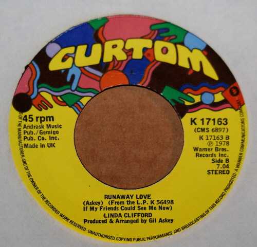 LINDA CLIFFORD — RUNAWAY LOVE / IF MY FRIENDS COULD SEE ME NOW record label scan