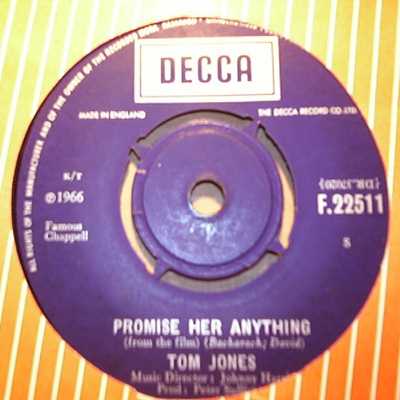 TOM JONES — PROMISE HER ANYTHING / GREEN GREEN GRASS OF HOME record label scan