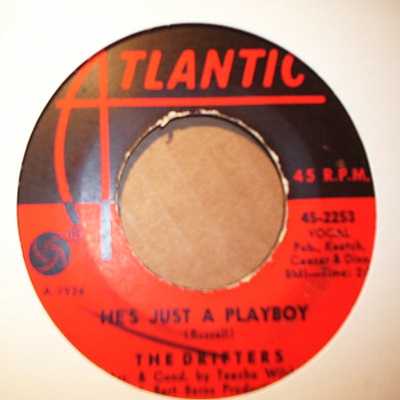 DRIFTERS — HE'S JUST A PLAYBOY / I'VE GOT SAND IN MY SHOES record label scan