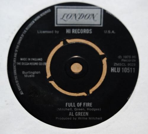 AL GREEN — FULL OF FIRE / COULD I BE THE ONE record label scan